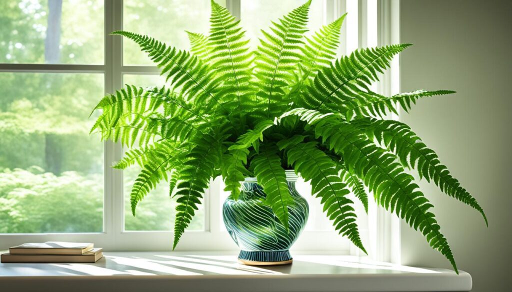 Boston fern in a decorative vase